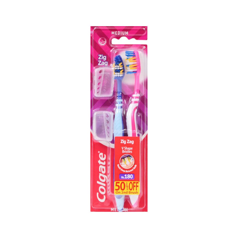 COLGATE TOOTH BRUSH ZIGZAG TWIN PACK MEDIUM