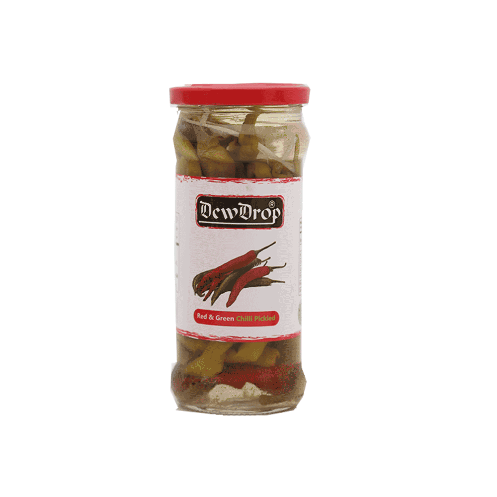 DEW DROP PICKLED RED AND GREEN CHILLI 370 GM