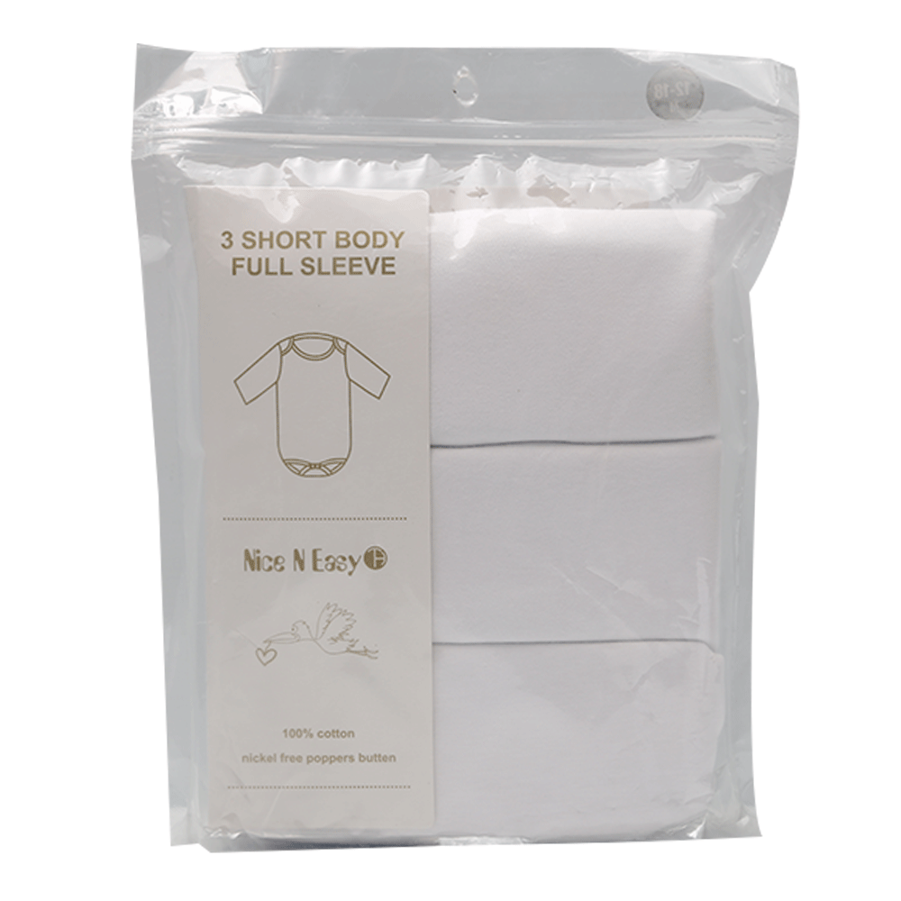 L/S BODY SUIT WHITE 3PC PACK NICE & EASY MW-20 3-6M HC-015