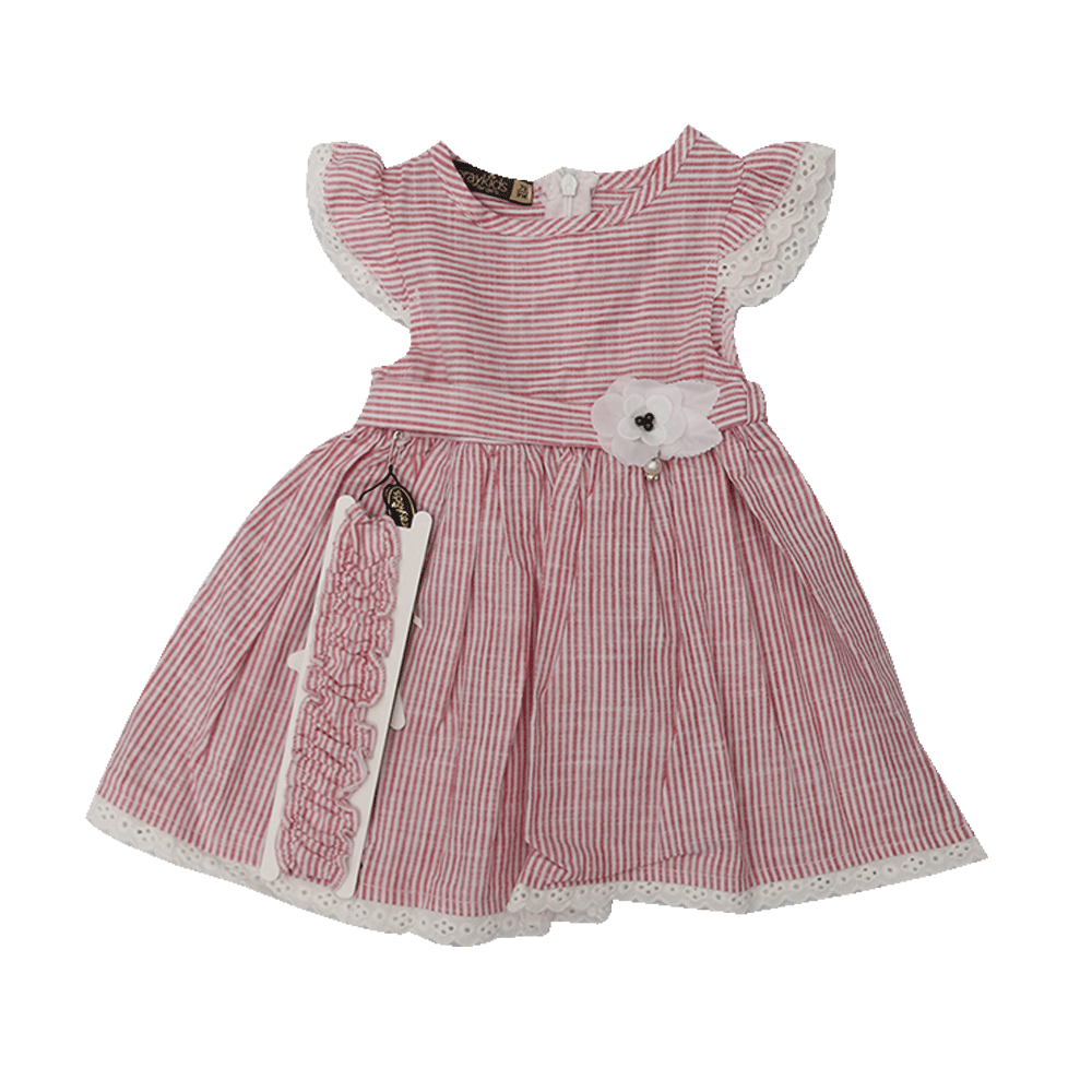 GIRLS S/L COTTON FROCK WITH HEAD BAND E11255 SU-21 6-9M