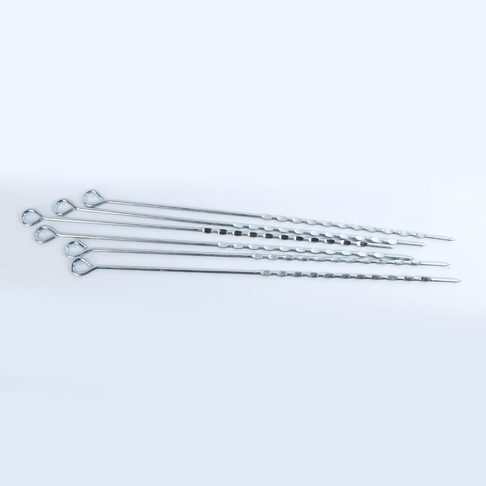 BAR B Q STICK SET 6PC STEEL 16INCH ROD HANDLE