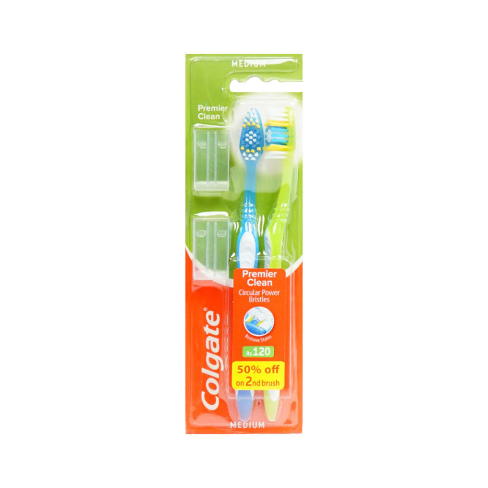 COLGATE TOOTH BRUSH PREMIER CLEAN TWIN PACK MEDIUM