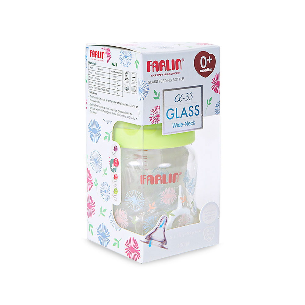 FARLIN FEEDING BOTTLE WIDE NECK GLASS 0M+ 120 ML AB-32005 M