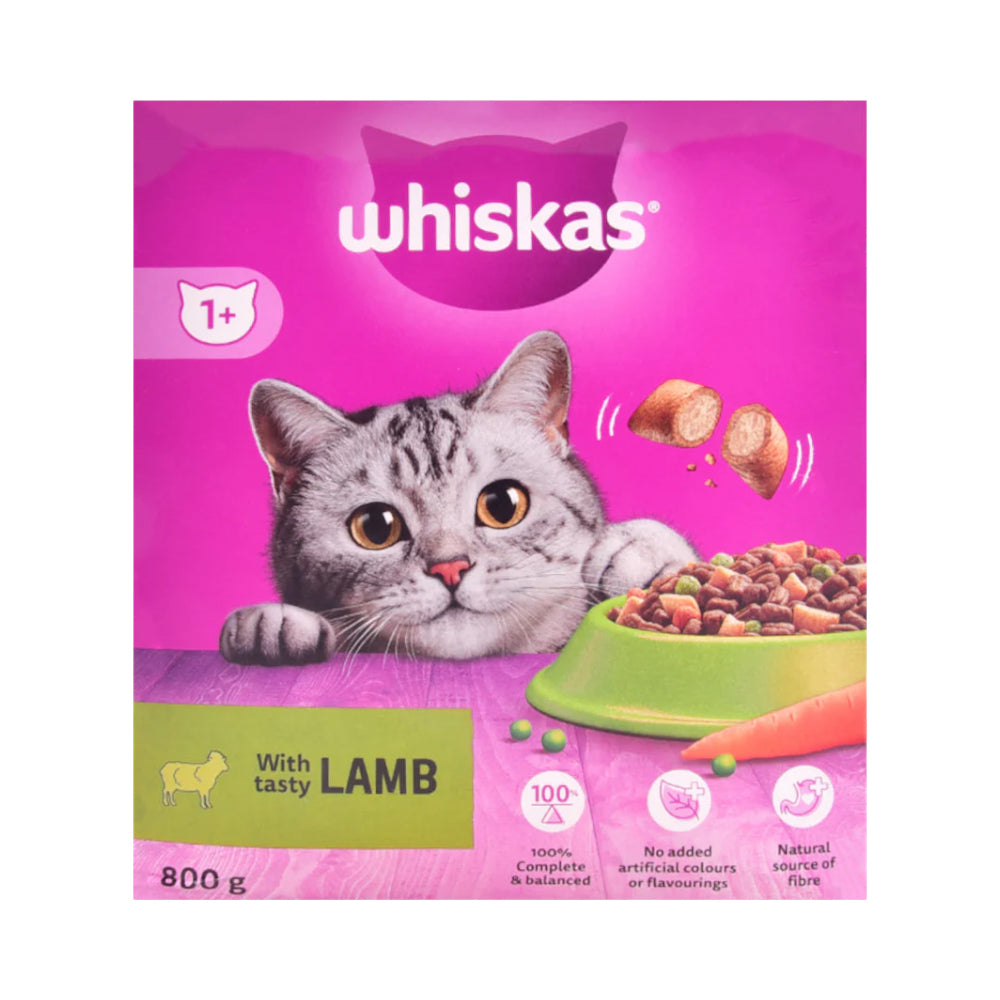 WHISKAS CAT FOOD WITH TASTY LAMB +1 YEAR 800 GM