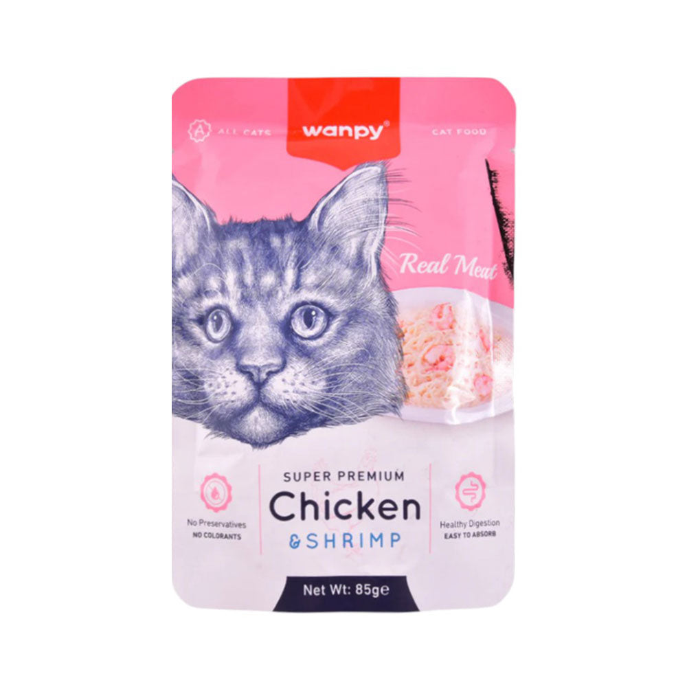 WANPY ADULT CAT REAL MEAT CHICKEN & SHRIMP POUCH 85 GM