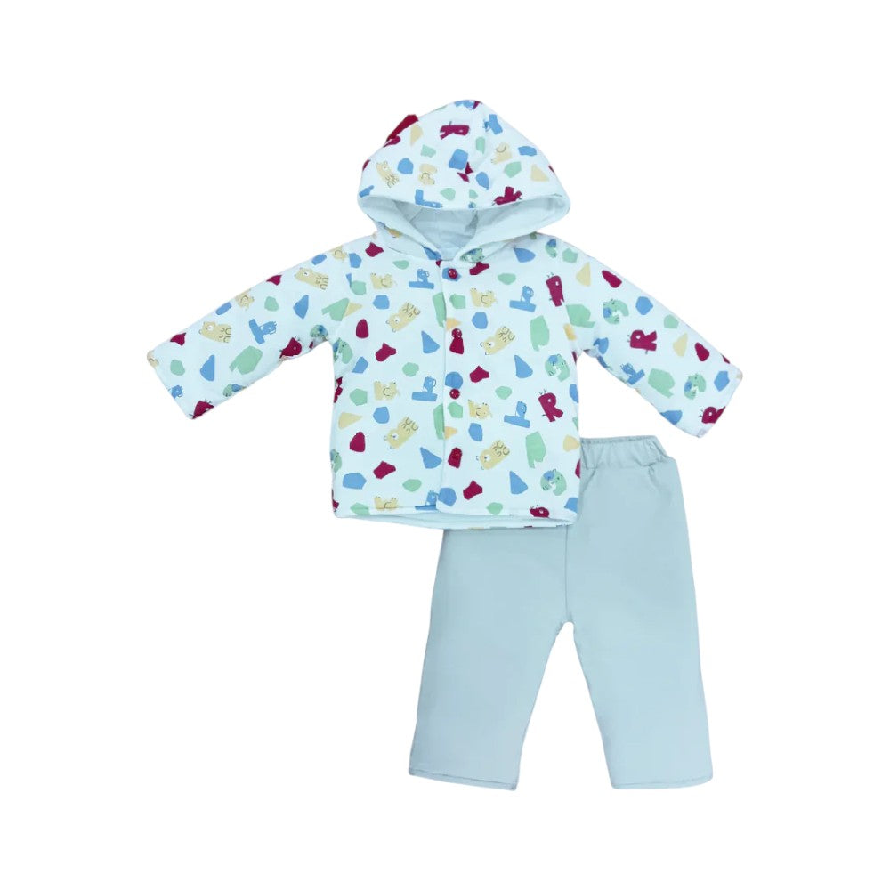 BOYS L/S 2PC QUILTED PAJAMA SUIT HOODED MZW-24 0-3M 241-005