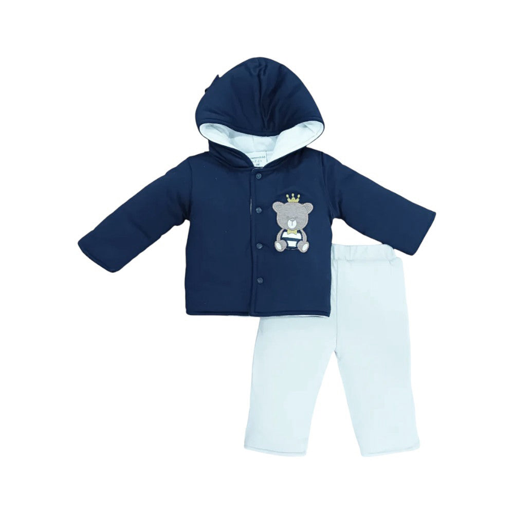 BOYS L/S 2PC QUILTED PAJAMA SUIT HOODED MZW-24 0-3M 241-011