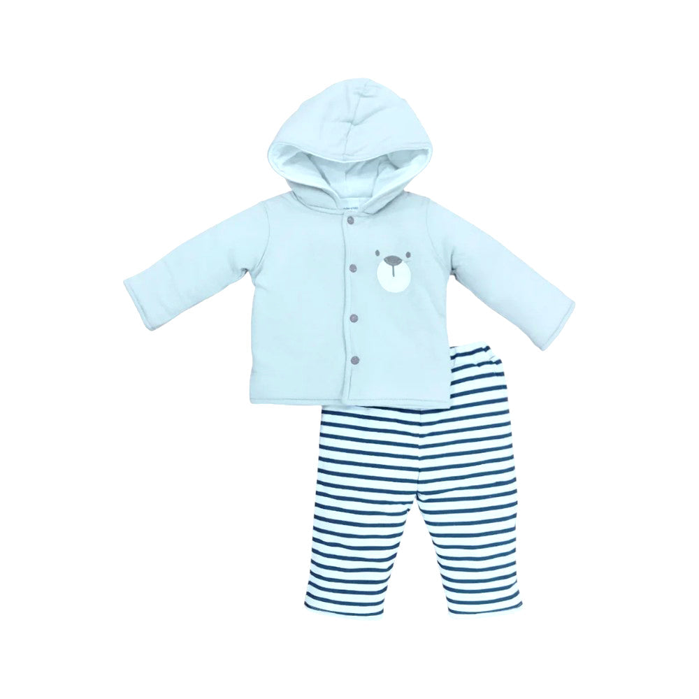 BOYS L/S 2PC QUILTED PAJAMA SUIT HOODED MZW-24 0-3M 241-012