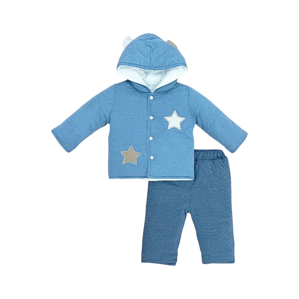 BOYS L/S 2PC QUILTED PAJAMA SUIT HOODED MZW-24 0-3M 241-017