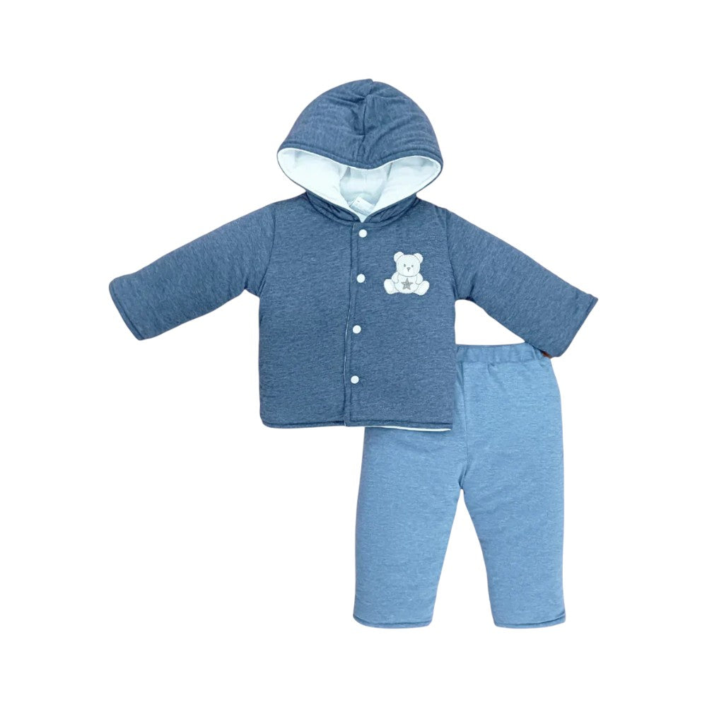 BOYS L/S 2PC QUILTED PAJAMA SUIT HOODED MZW-24 0-3M 241-018