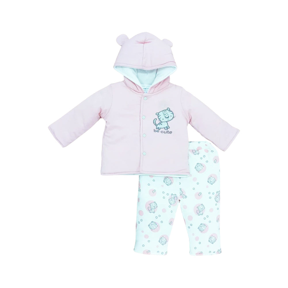 GIRLS L/S 2PC QUILTED PAJAMA SUIT HOODED MZW-24 0-3M 241-024