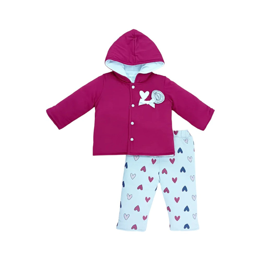 GIRLS L/S 2PC QUILTED PAJAMA SUIT HOODED MZW-24 0-3M 029