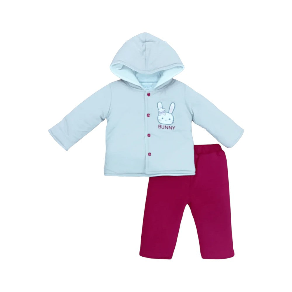 GIRLS L/S 2PC QUILTED PAJAMA SUIT HOODED MZW-24 0-3M 030