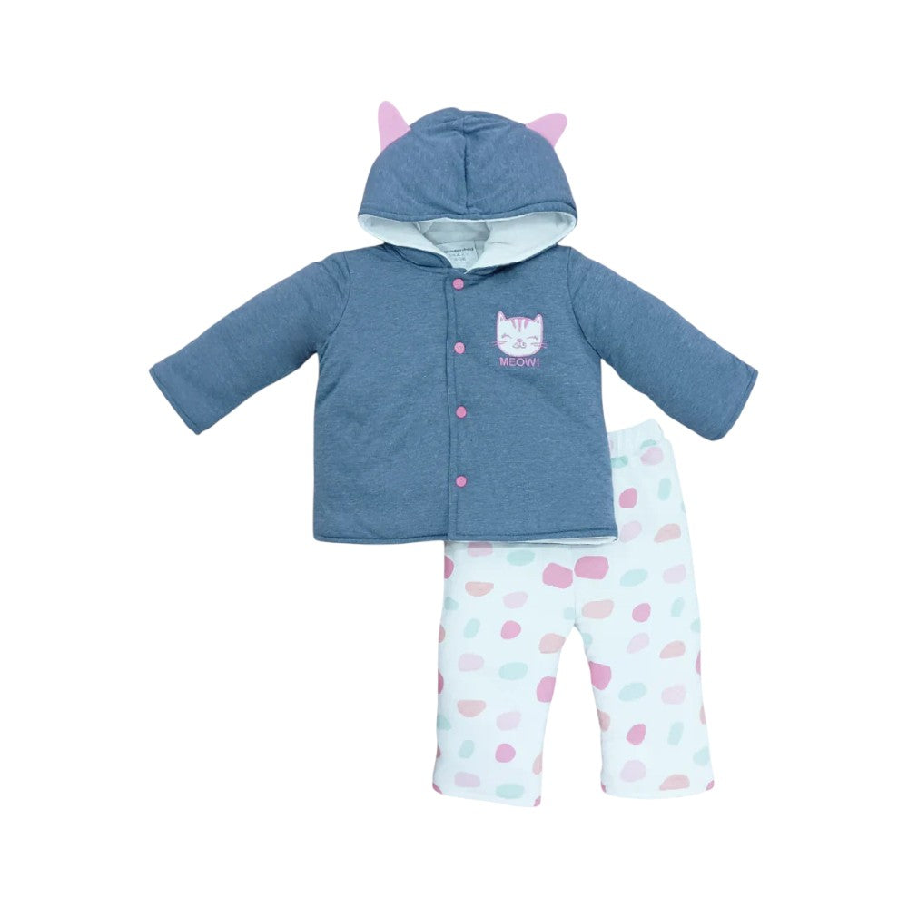 GIRLS L/S 2PC QUILTED PAJAMA SUIT HOODED MZW-24 0-3M 035