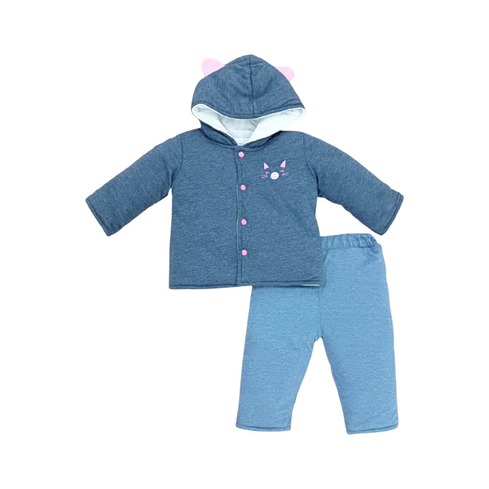 GIRLS L/S 2PC QUILTED PAJAMA SUIT HOODED MZW-24 0-3M 036