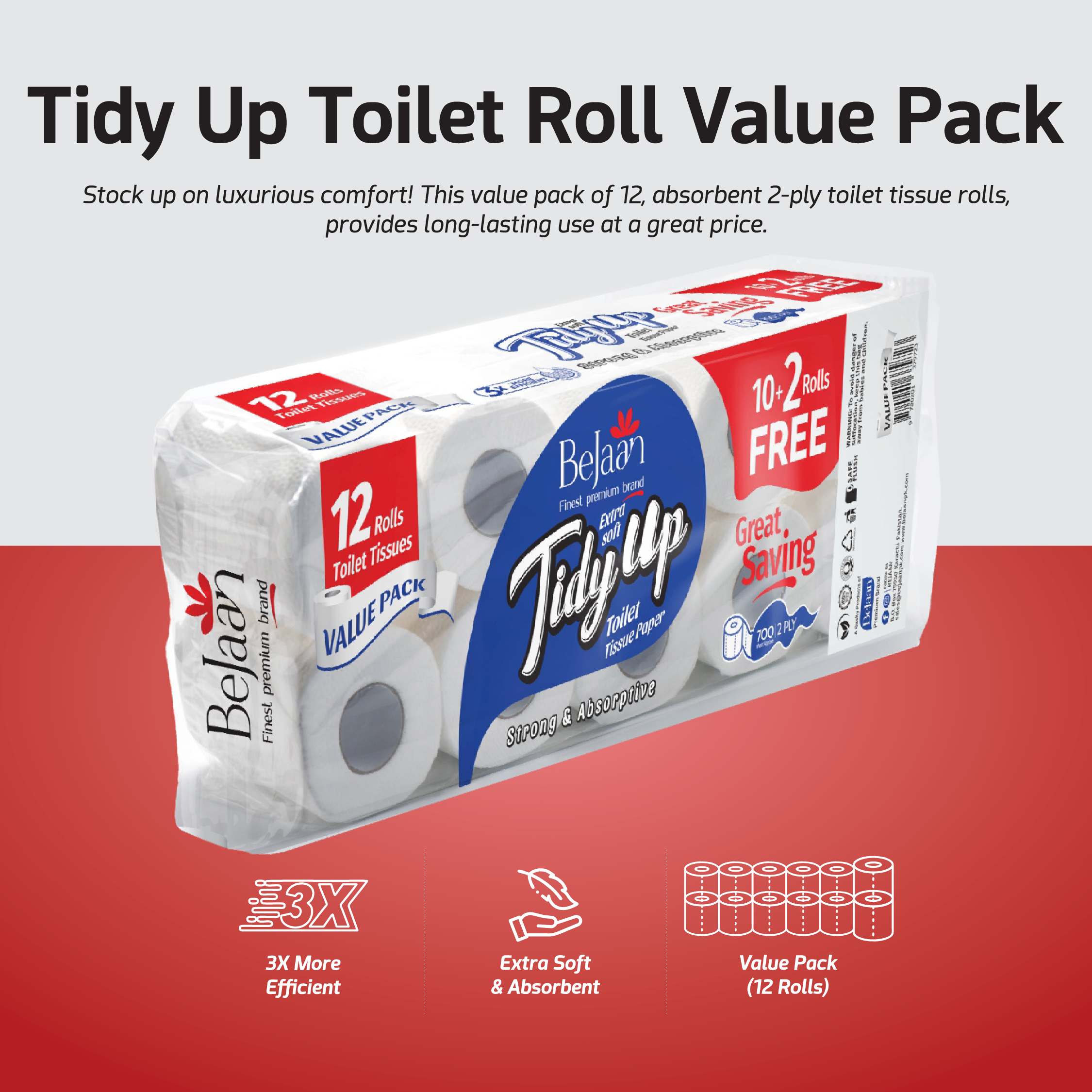 BE JAAN TOILET ROLL VALUE PACK (10+2)