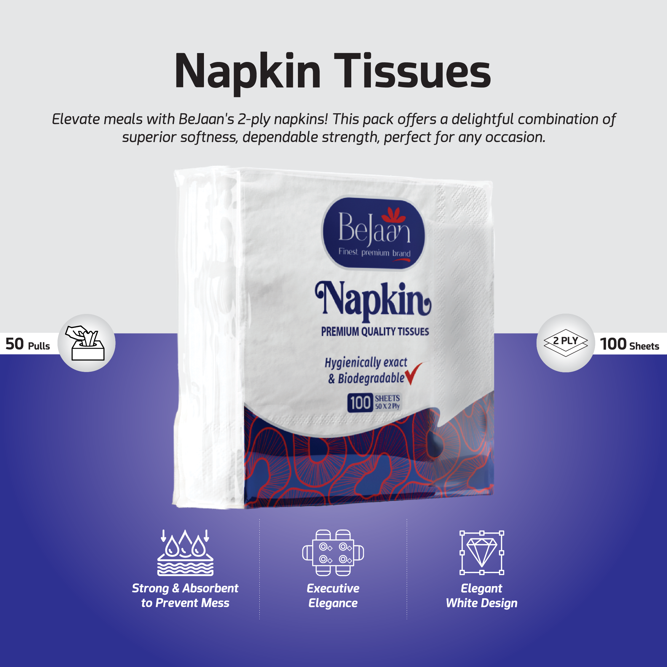 BE JAAN NAPKIN PLAIN 50X2 PLY
