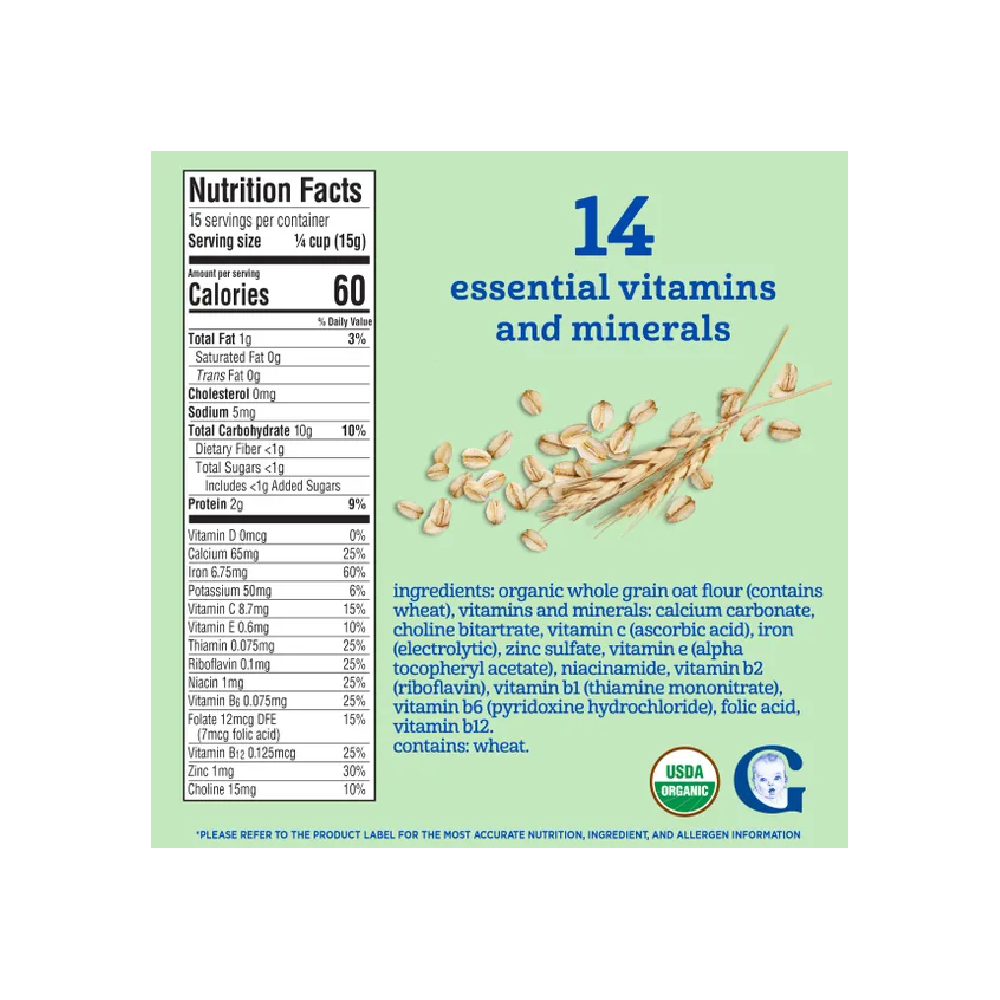 GERBER BABY CEREAL ORGANIC OATMEAL 227 GM BASIC