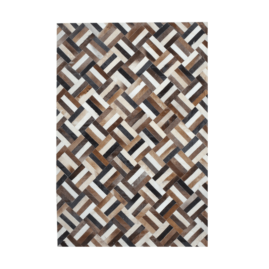 Diagonal Block Cow Skin Patchwork Rug 3x5 Ft