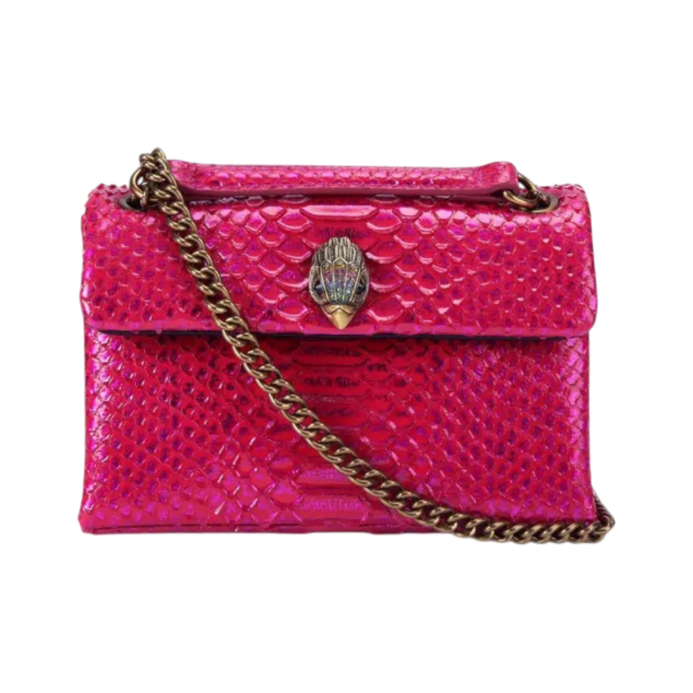 KURT GEIGER FUCHSIA SNAKE PRINT SHOULDER LEATHER KENSING TON