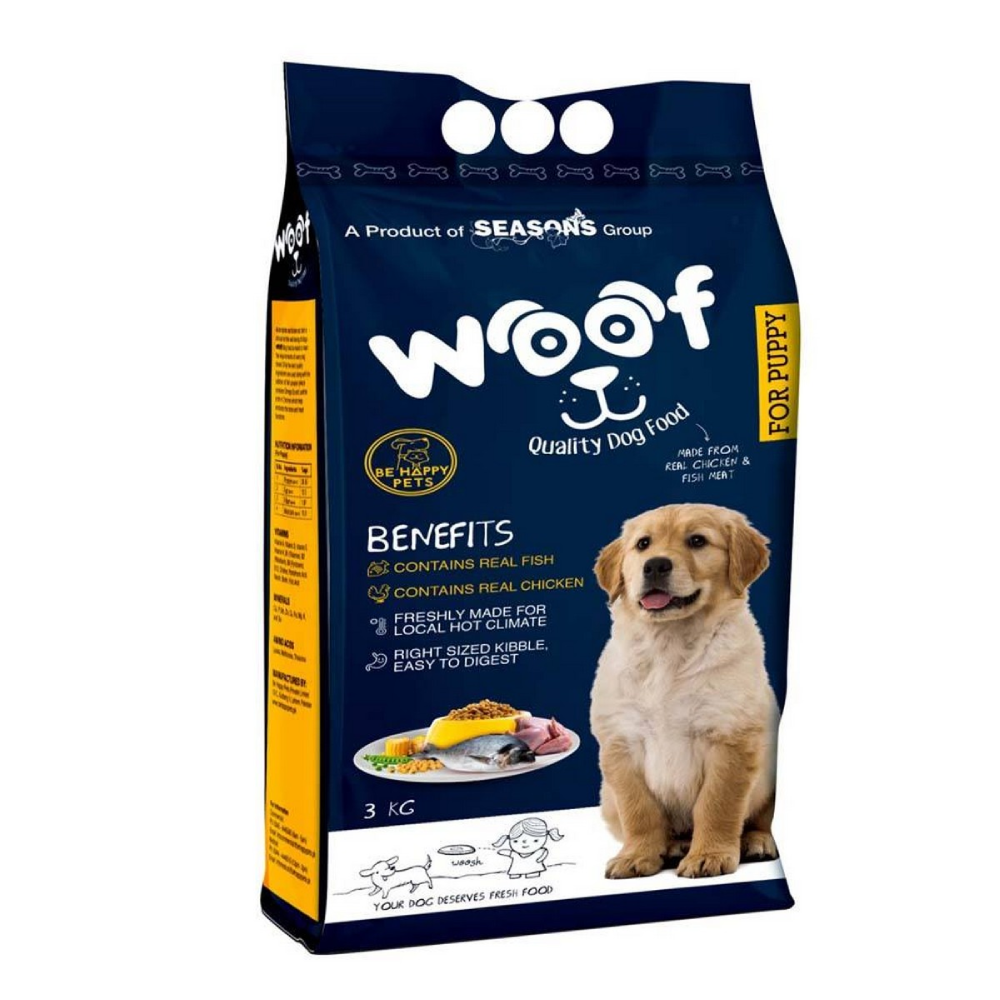 SEASONS WOOF DOG FOOD PUPPY CHICKEN AND FISH MEAT 3 KG