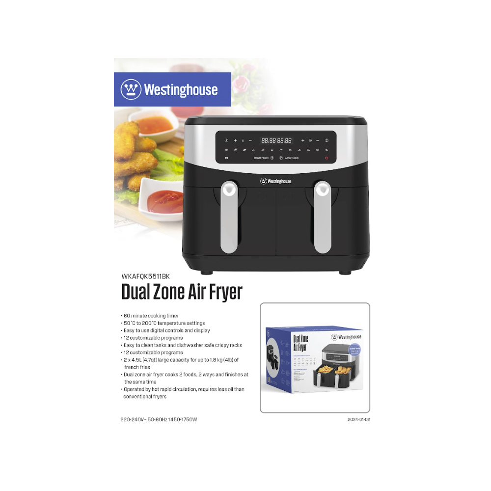 WESTINGHOUSE AIR FRYER DOUBLE TANK WKAFQK5511