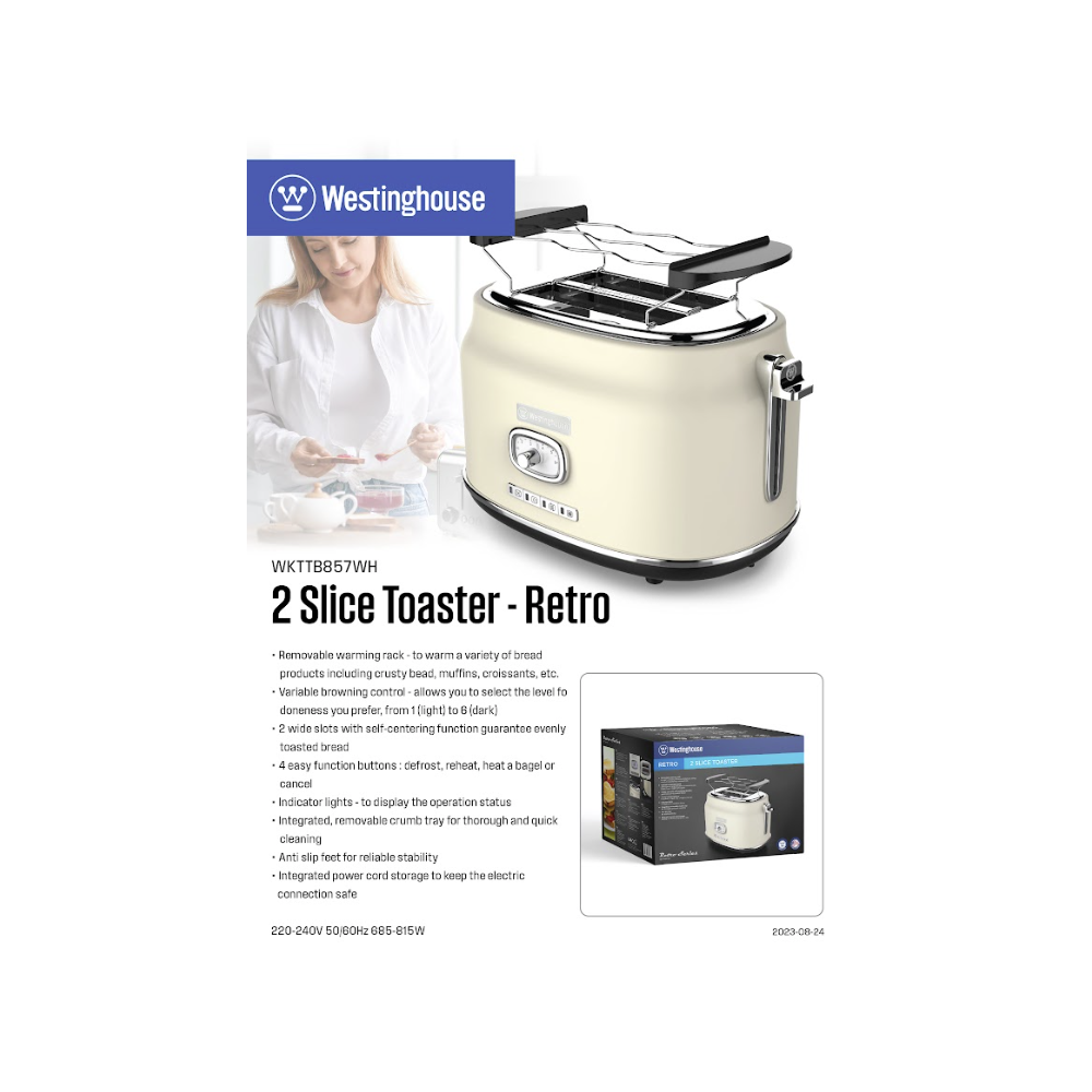 WESTINGHOUSE 2 SLICE TOASTER RETRO WKTB857WH
