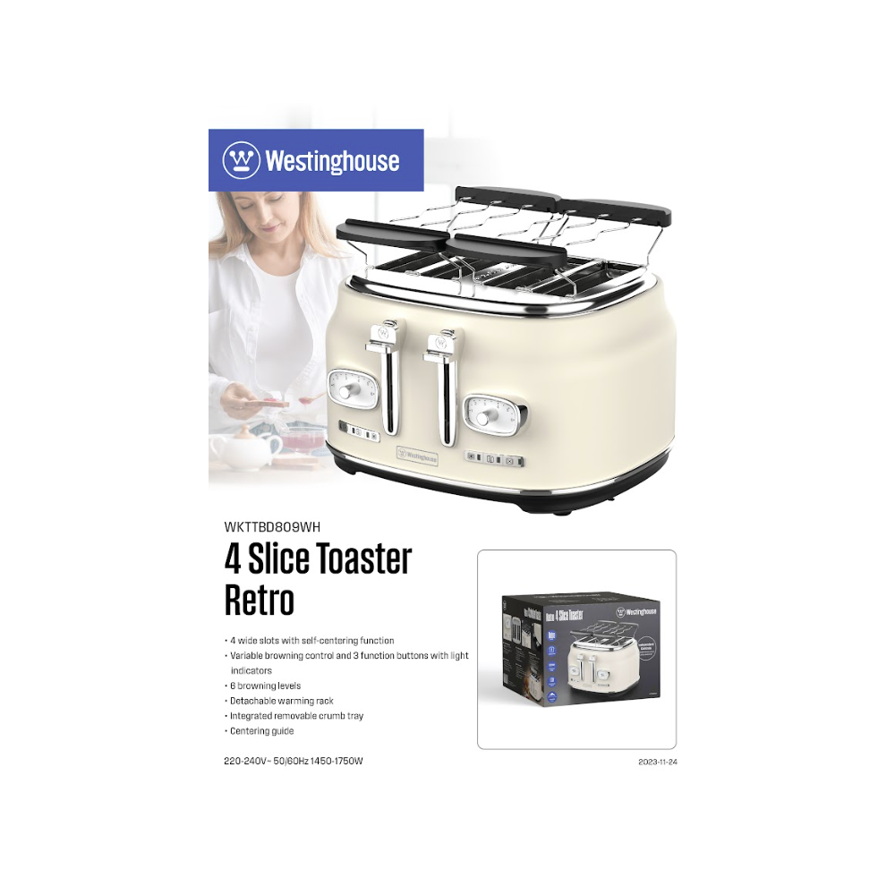 WESTINGHOUSE 4 SLICE TOASTER RETRO WKTTBD809WH