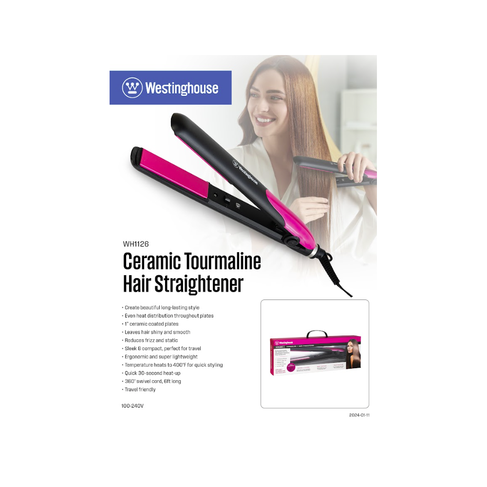 WESTINGHOUSE HAIR STRAIGHTNER CERAMIC TOURMALINE WH1126