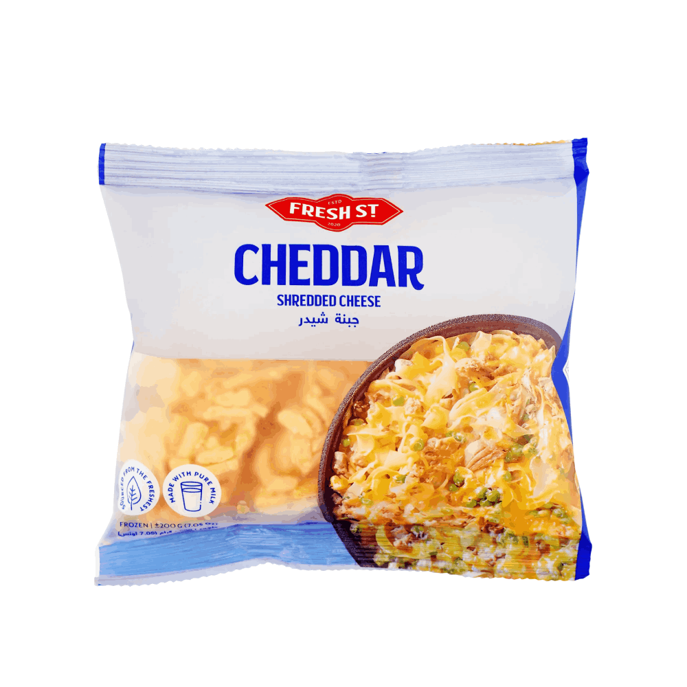 FRESH ST SHREDDED CHEDDAR CHEESE 200 GM