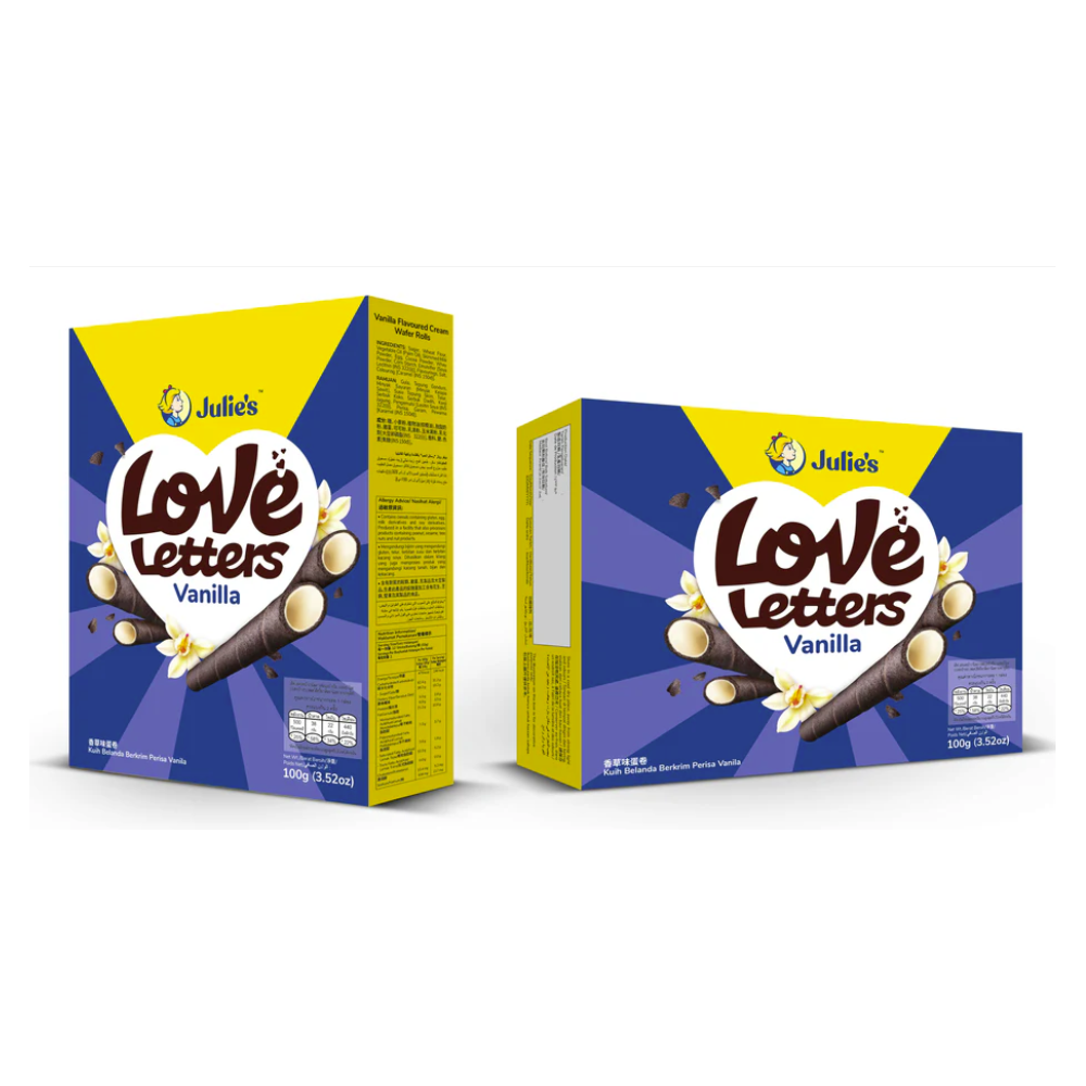 JULIES LOVE LETTERS WAFER CREAM ROLLS VANILLA 100 GM