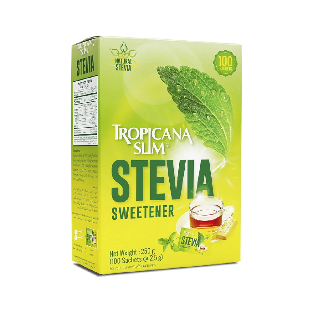 TROPICANA SLIM STEVIA SWEETNER W CHROMIUM 100 SACHETS 250 GM
