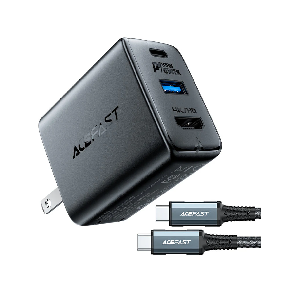 PD65W GaN Multifunctional Wall Charger-Hub (USB-C + USB-A + Media Port) - MFI Approved