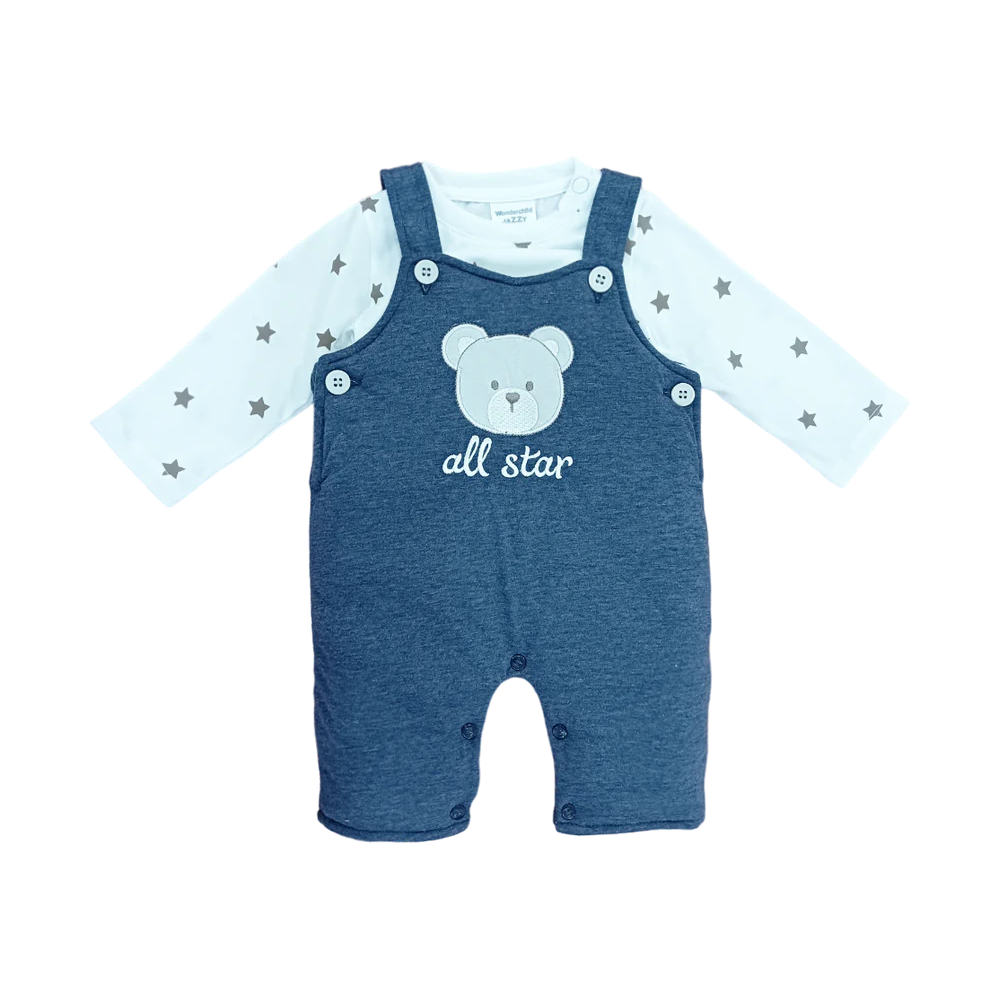 BOYS L/S 2PC QUILTED ROMPER MZW-24 0-3M 241-016