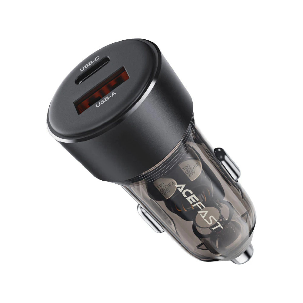 60W USB-C + USB-A Transparent Car Charger - MFI Approved