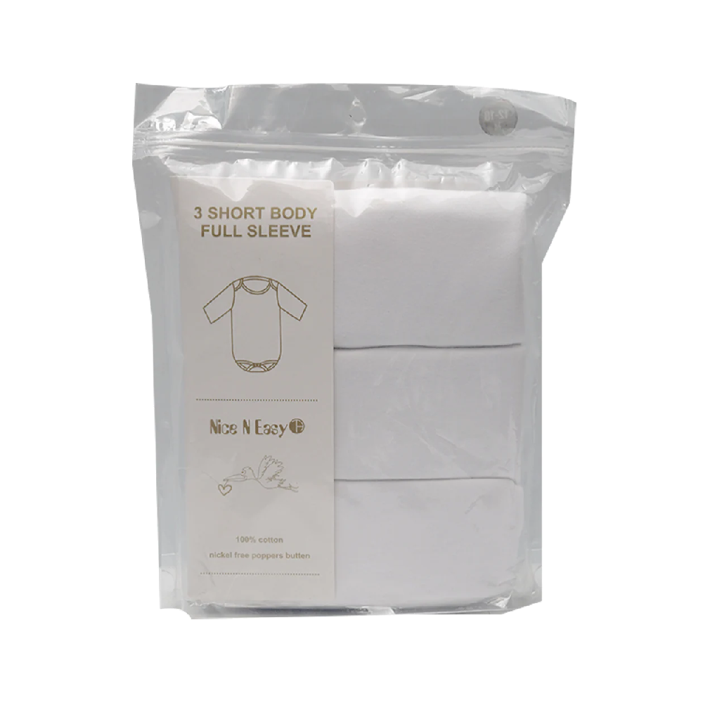 L/S BODY SUIT WHITE 3PC PACK NICE & EASY MW-20 6-9M HC-015