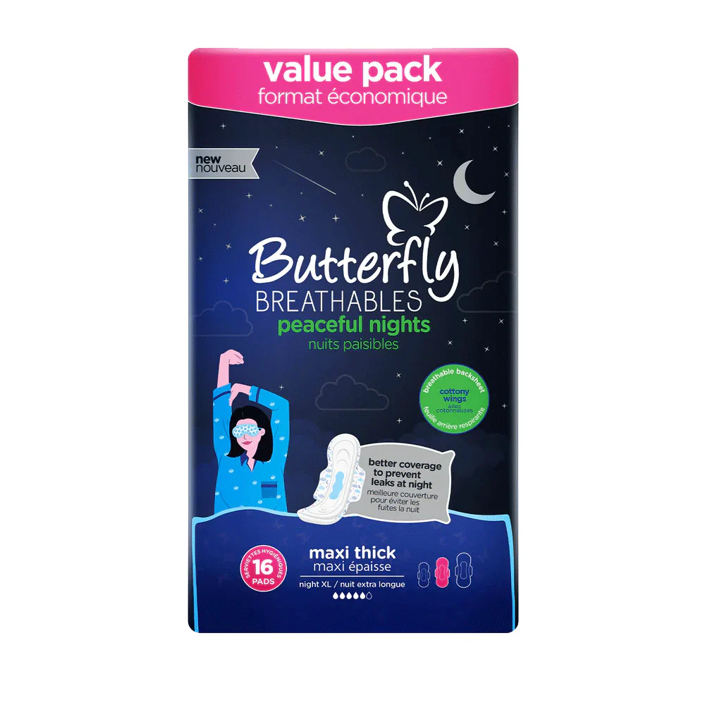 BUTTERFLY BREATHABLES PEACEFUL NIGHT MAXI THICK 16 PCS