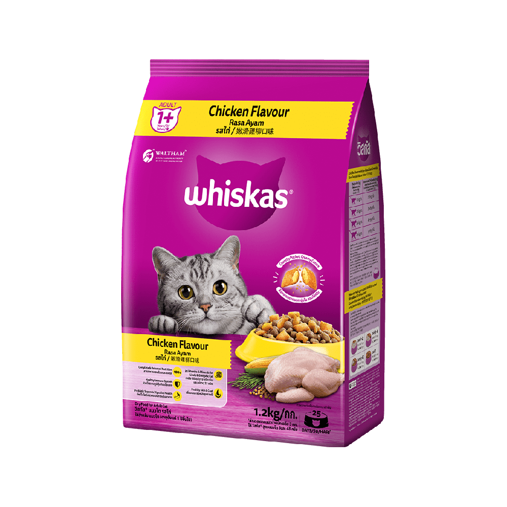 WHISKAS CAT FOOD ADULT CHICKEN PERISA AYAM 1+YEAR 1.2 KG