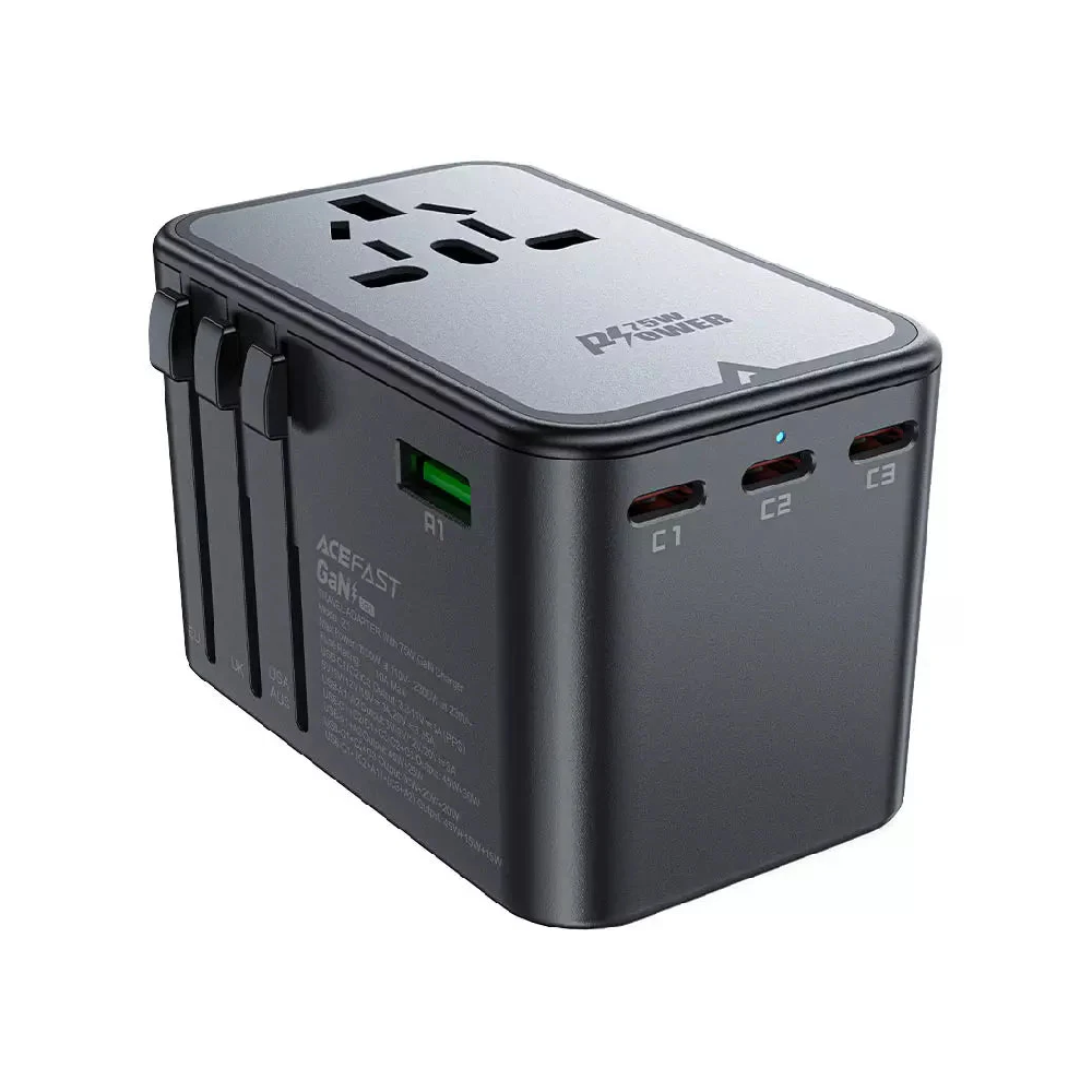 2300W + PD75W 5 Ports 3 x USB-C + 2 x USB-A  GaN Travel Adapter