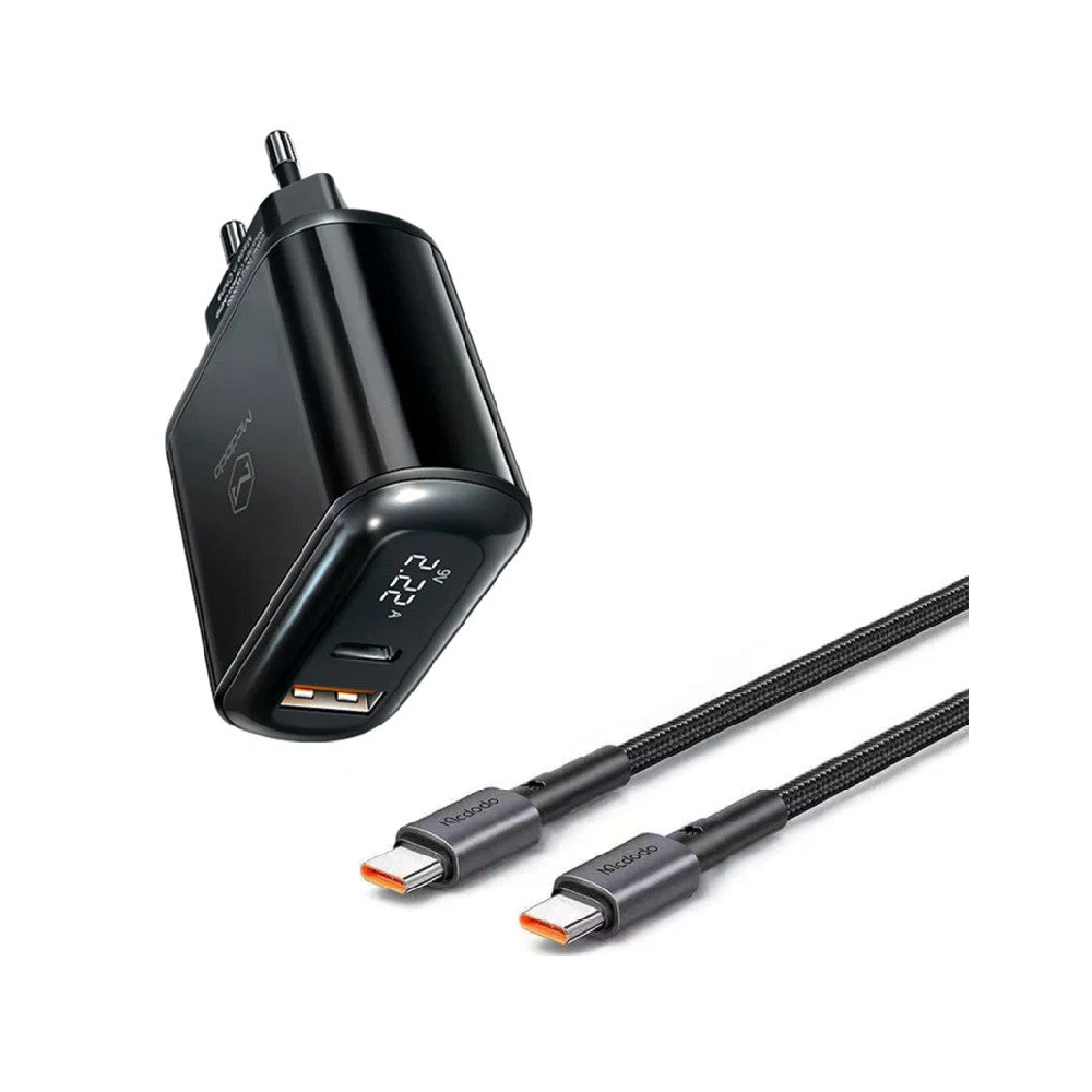 20W 2-Port Digital Display Fast Charger Pro Kit (USB-C To USB-C Cable)