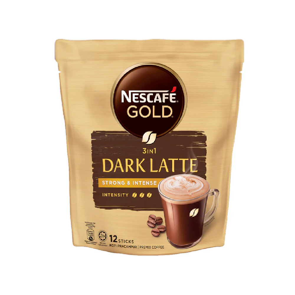 NESCAFE GOLD COFFE DARK LATTE STRONG & INTENSE 12 PC 12X34