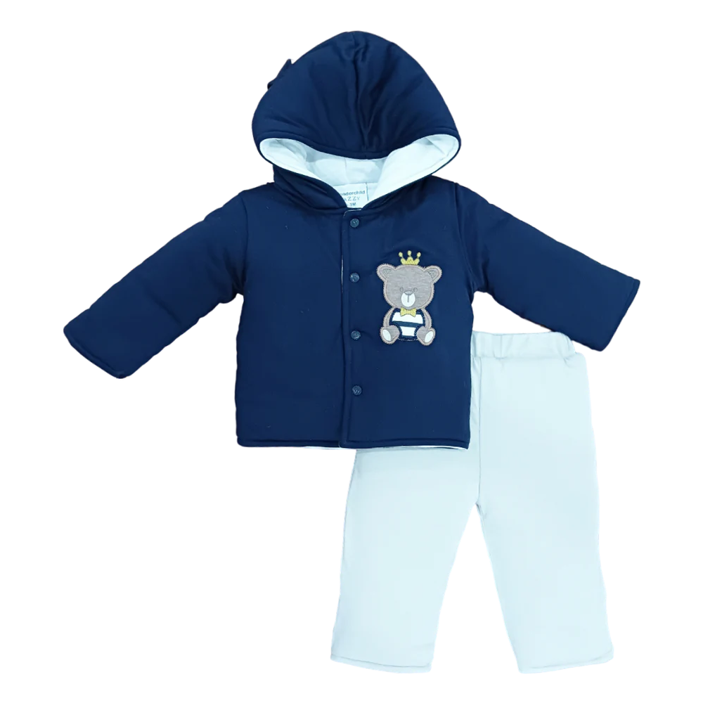 BOYS L/S 2PC QUILTED PAJAMA SUIT HOODED MZW-24 0-3M 241-011