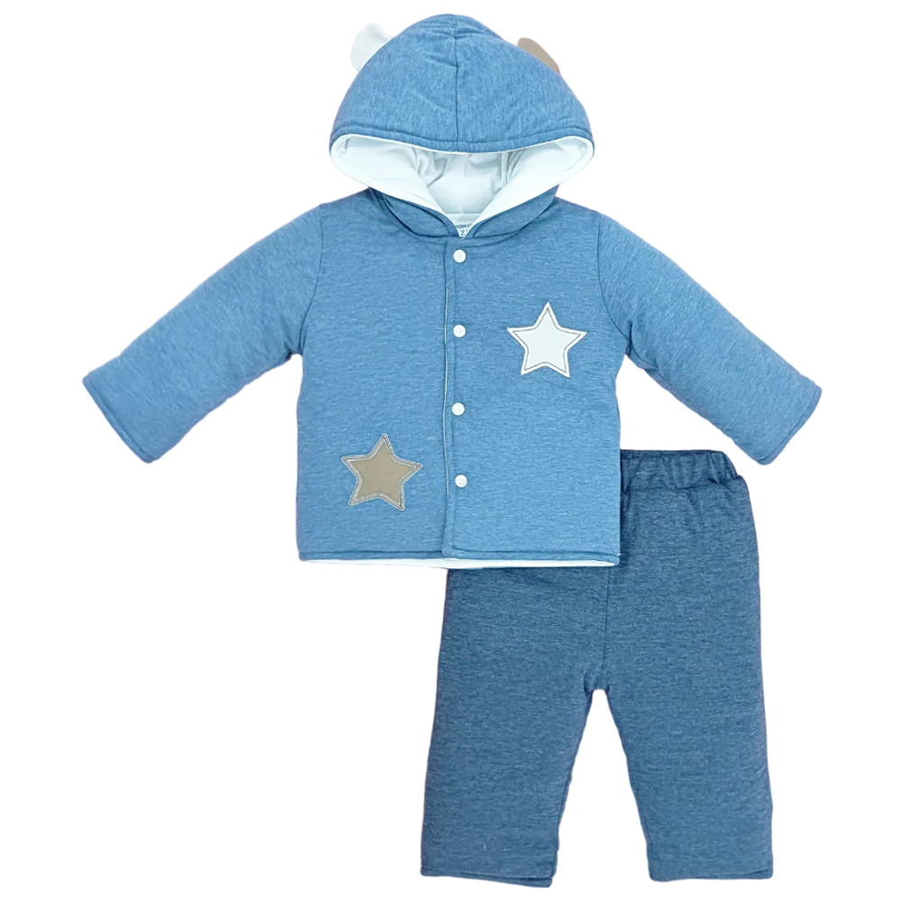 BOYS L/S 2PC QUILTED PAJAMA SUIT HOODED MZW-24 0-3M 241-017