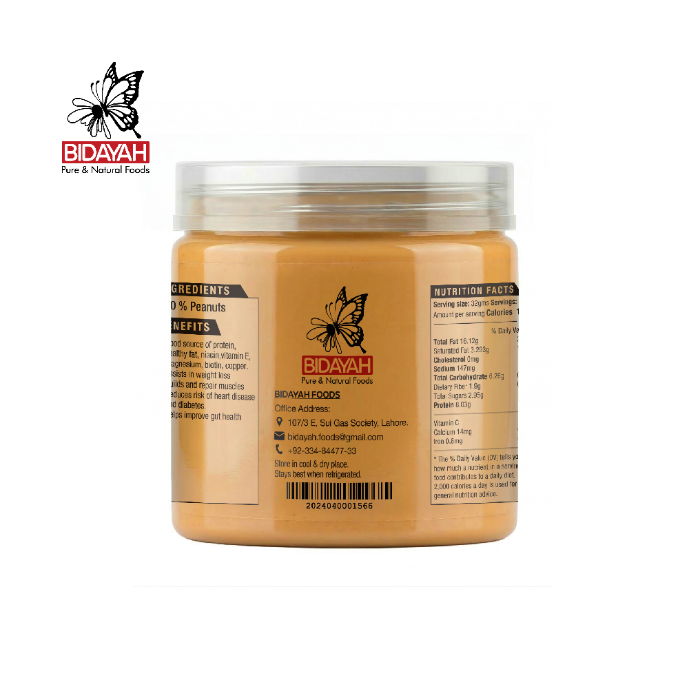 BIDAYAH PURE & NATURAL CREAMY PEANUT BUTTER ZERO ADDITIVES 450 GM