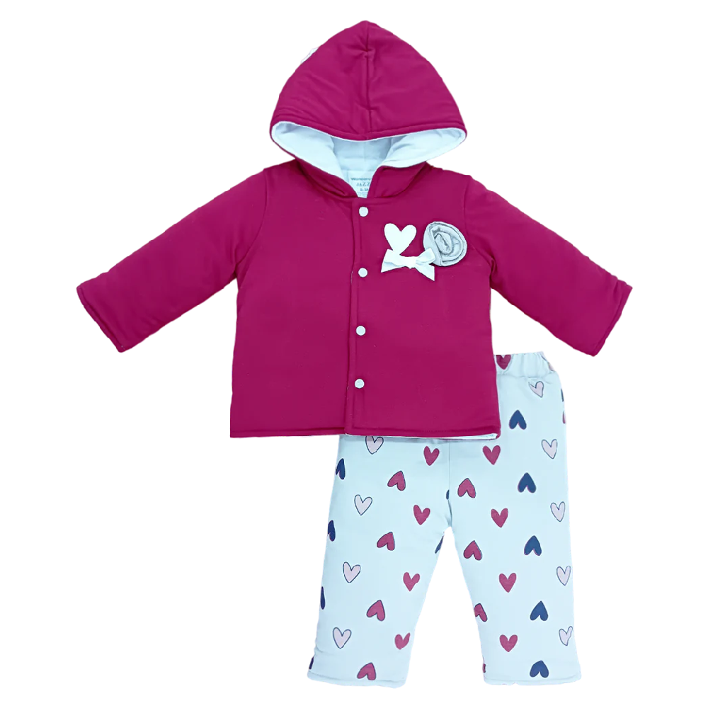 GIRLS L/S 2PC QUILTED PAJAMA SUIT HOODED MZW-24 0-3M 029