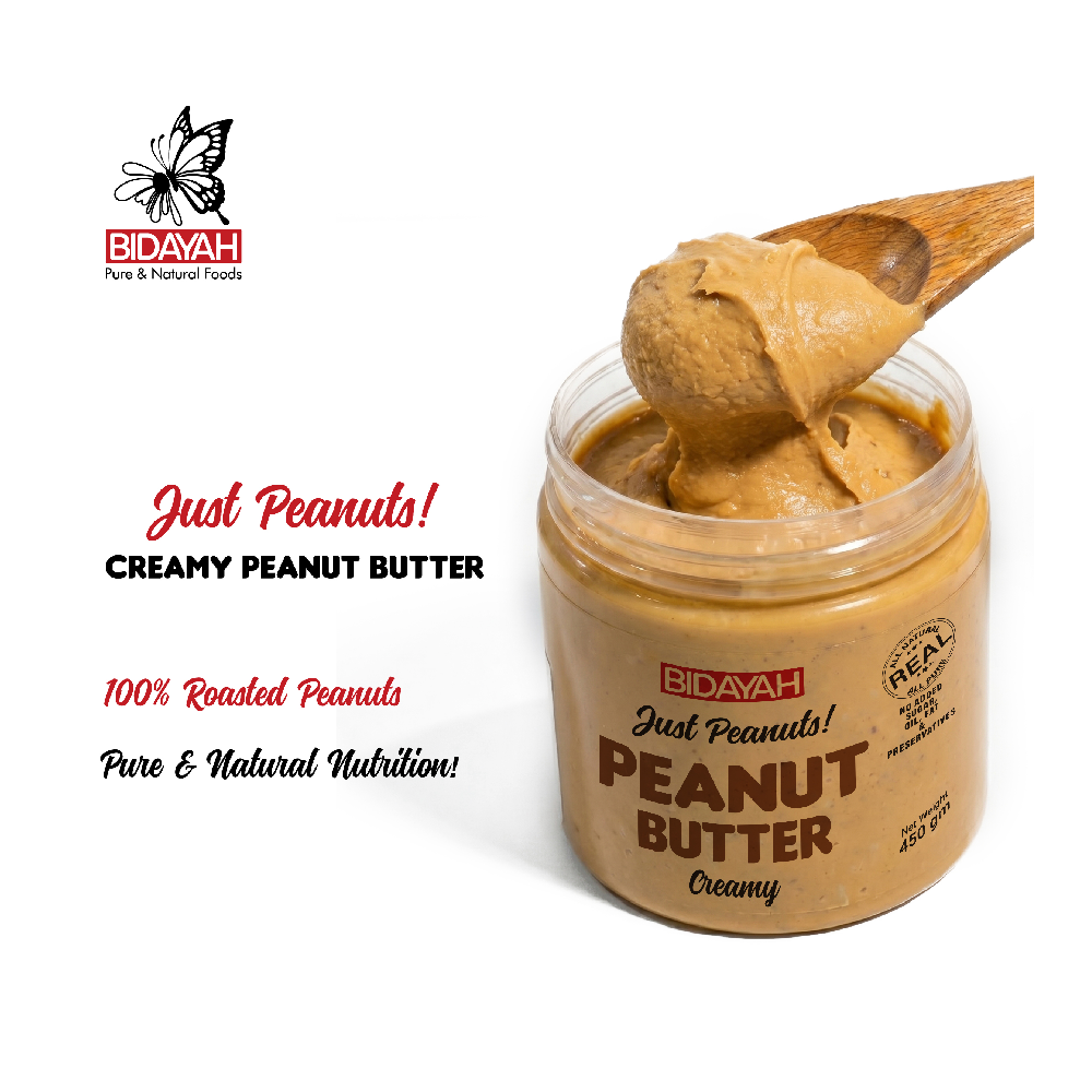BIDAYAH PURE & NATURAL CREAMY PEANUT BUTTER ZERO ADDITIVES 450 GM