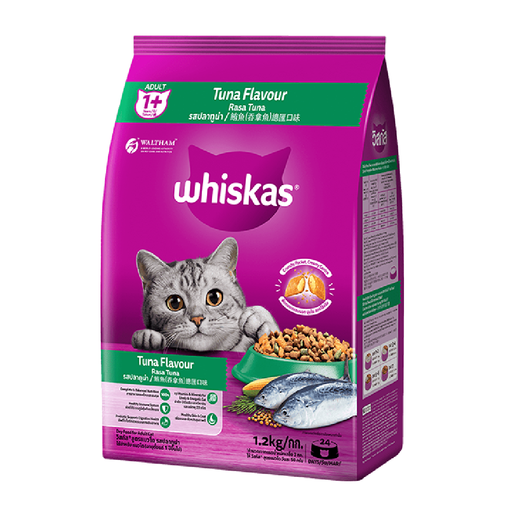 WHISKAS CAT FOOD ADULT TUNA FLAVOUR 1+YEAR 1.2 KG