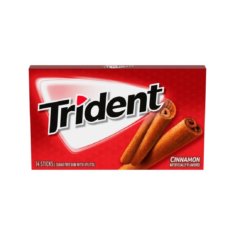TRIDENT BUBBLE GUM CINNAMON SUGAR FREE 14 STICKS
