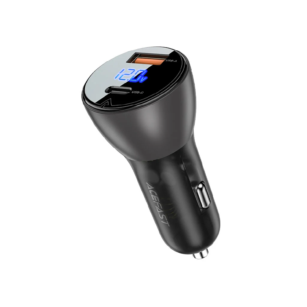 USB-A + USB-C Metal Car Charger 63W  with Digital Display - MFI Approved