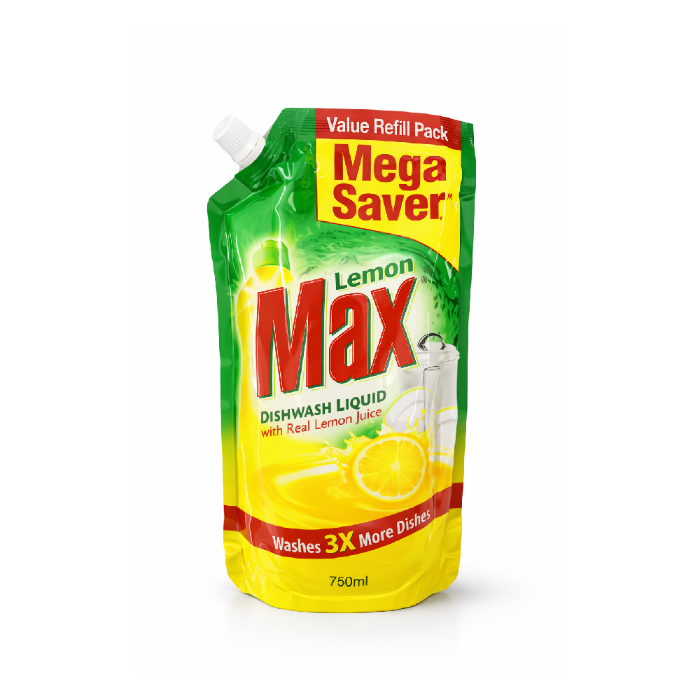 LEMON MAX DISHWASH LIQUID LEMON POUCH 750 ML